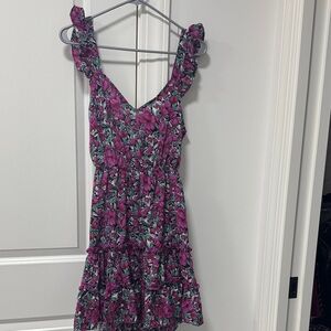 Floral Ruffle Dress with Pink and Green Pattern